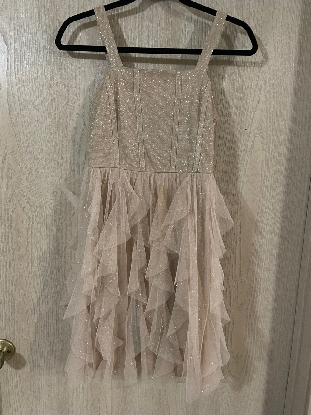 Speechless Sparkle Ruffle Tulle Dress in Champagne